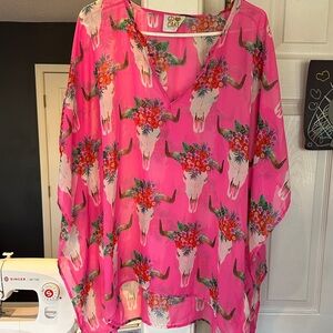Cake Pink Floral Bull Skull Top
